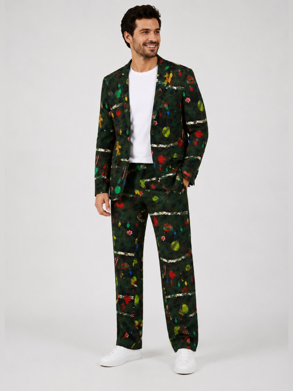 Shinesty Christmas Tree Camo Suit Jacket 46 Pants 36/34 NYE ugly Funny Sweater
